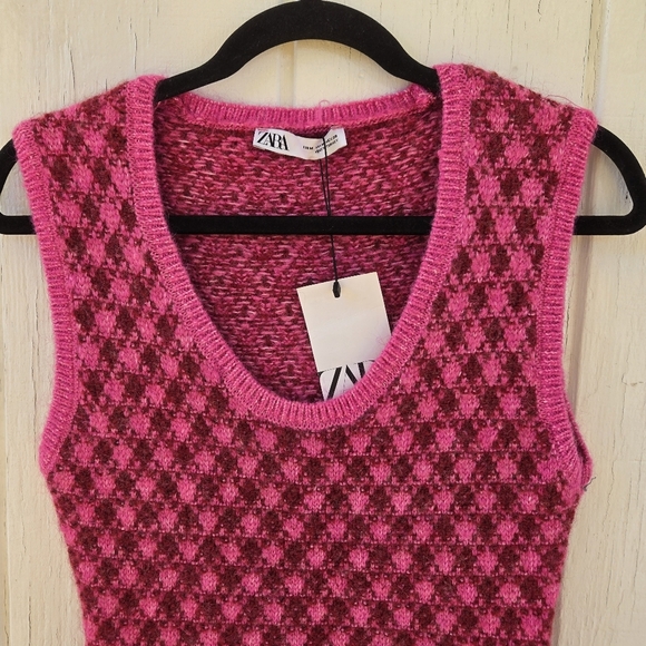 Zara Pink Wool Blend Plaid Knit Mini Dress Size MEDIUM - Picture 6 of 14